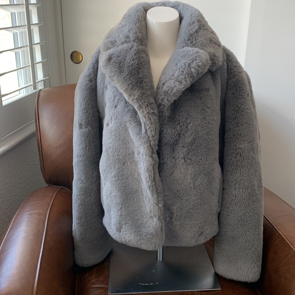 TOPSHOP faux fur gray jacket